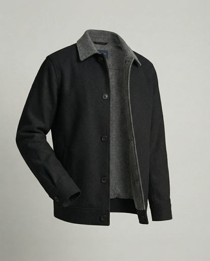 Herren Wollhemdblouson Grau Verdeckte Taschen Modern