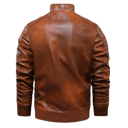 Herren Lederjacke Modern mit Reißverschluss Schwarz