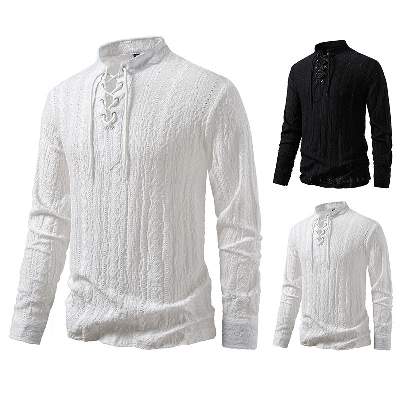 Herren Langarmshirt mit Schnürdetail Modern Berlin - BerlinGlamour