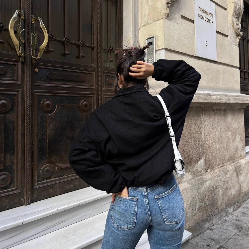 Damen Oversized Jacke Lässig Mit Taschen Elegante Schnitt