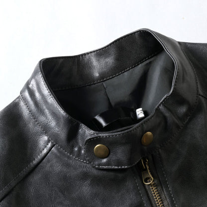 Lederjacke Herren Stehkragen Schwarz Ledermantel
