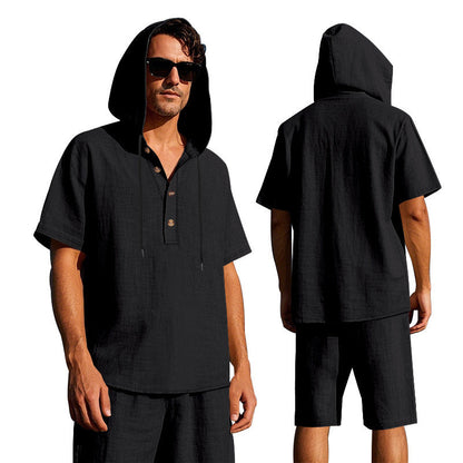 Herren Jogginganzug Kapuze Kurze Hose Sportlich Modern