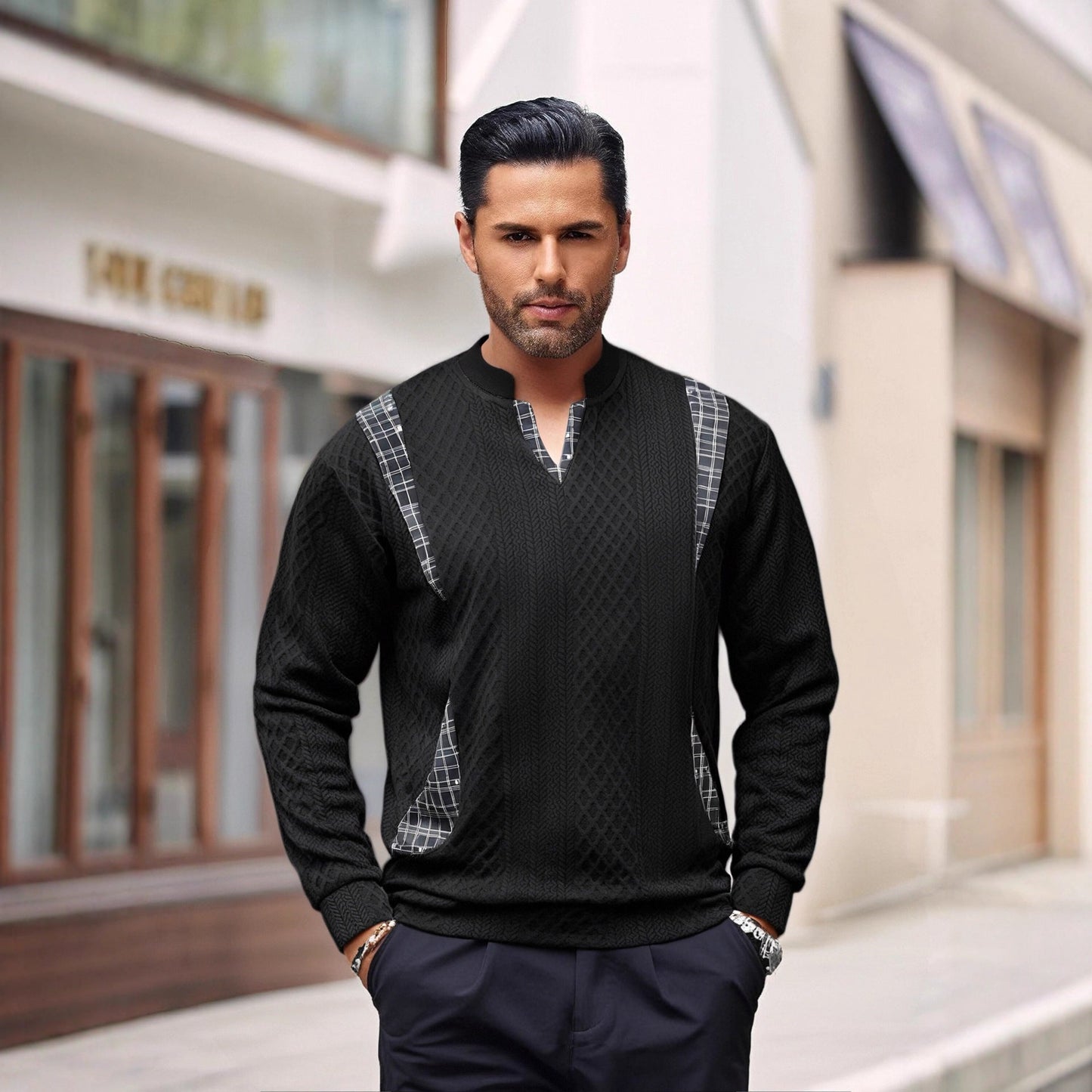 Herren Pullover Strick Modern Karomuster