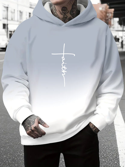 Herren Kapuzenpullover Grau Meliert mit Schriftzug