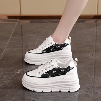 Damen Sneaker Plattform Schuhe Hoch mit Denim Akzent