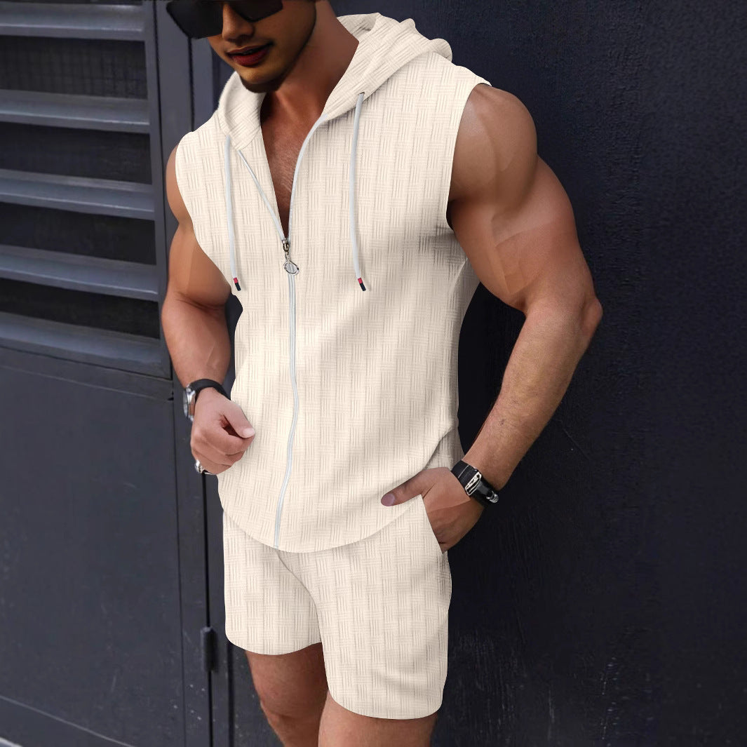 Herren Sportshirt Ärmellos mit Kapuze und Shorts