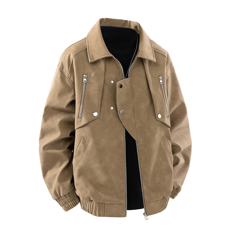 Herren Lederjacke Oversize Stil mit Taschen Schwarz Modern