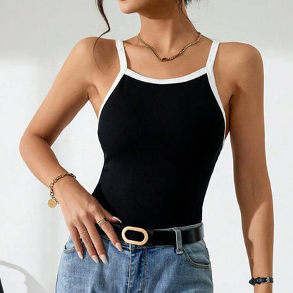 Damen Top Ärmellos Elegant Kontrast Design Sommer