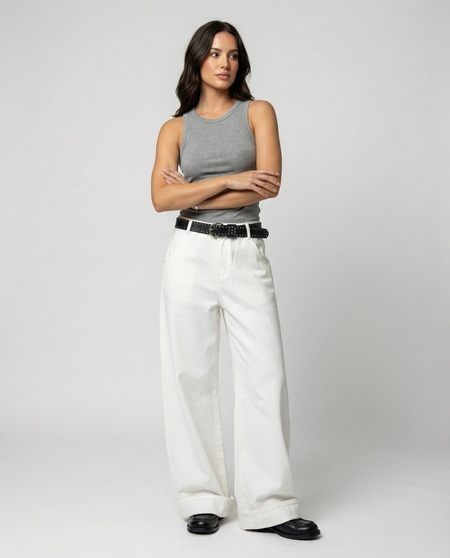 Weiße Unisex Jeans Lockerer Schnitt Bequem Cleanfit Hose
