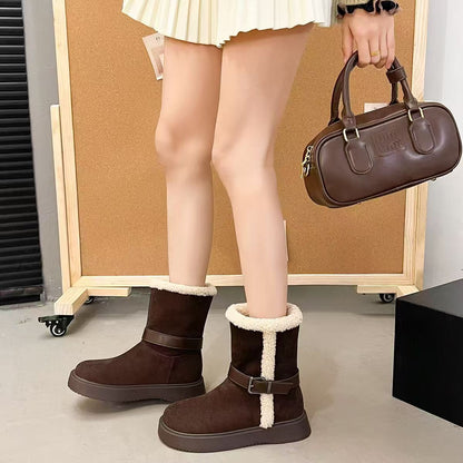 Damen Stiefel Warm Kuschelig Schnalle Modern