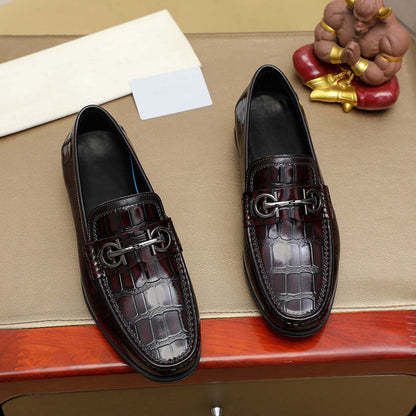 Herren Mokassin Leder Schuhe Glänzendes Krokodildesign Elegantes Design - BerlinGlamour