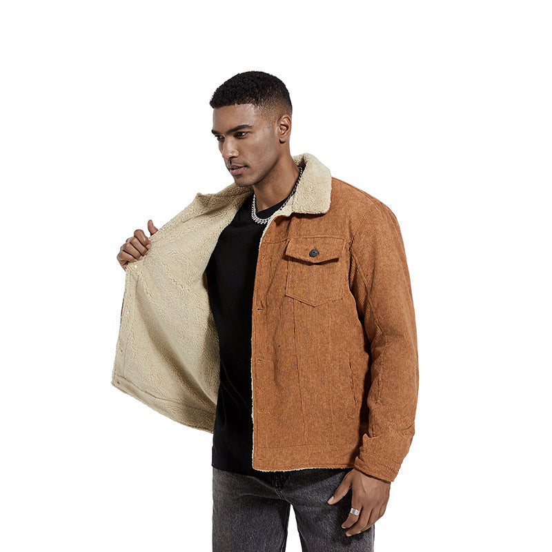 Herren Kordjacke Weich Teddyfutter Warm Winter