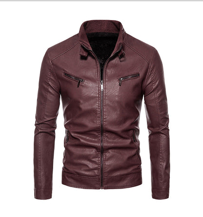 Lederjacke Herren Modern Stehkragen Reißverschluss Taschen