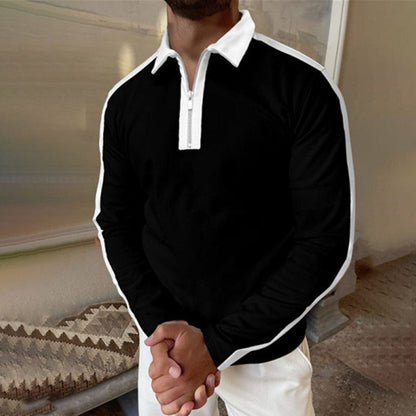 Herren Poloshirt Langarm Sportlich Streifen Modern