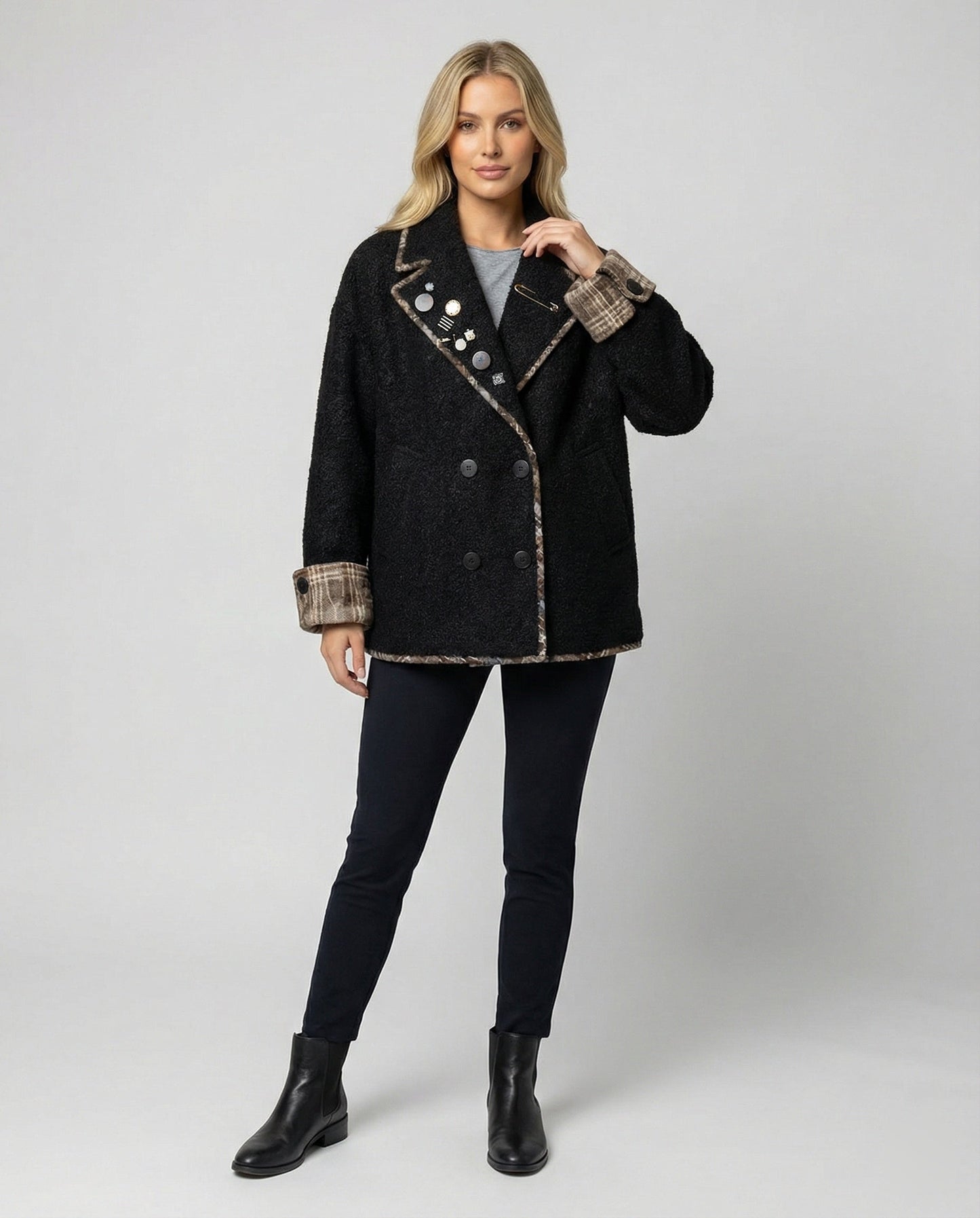 Damen Sakko Retro Wollmix mit Fake Zweiteiler Look