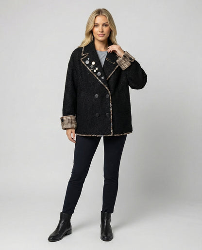 Damen Sakko Retro Wollmix mit Fake Zweiteiler Look