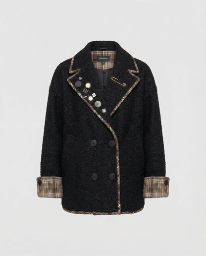 Damen Sakko Retro Wollmix mit Fake Zweiteiler Look