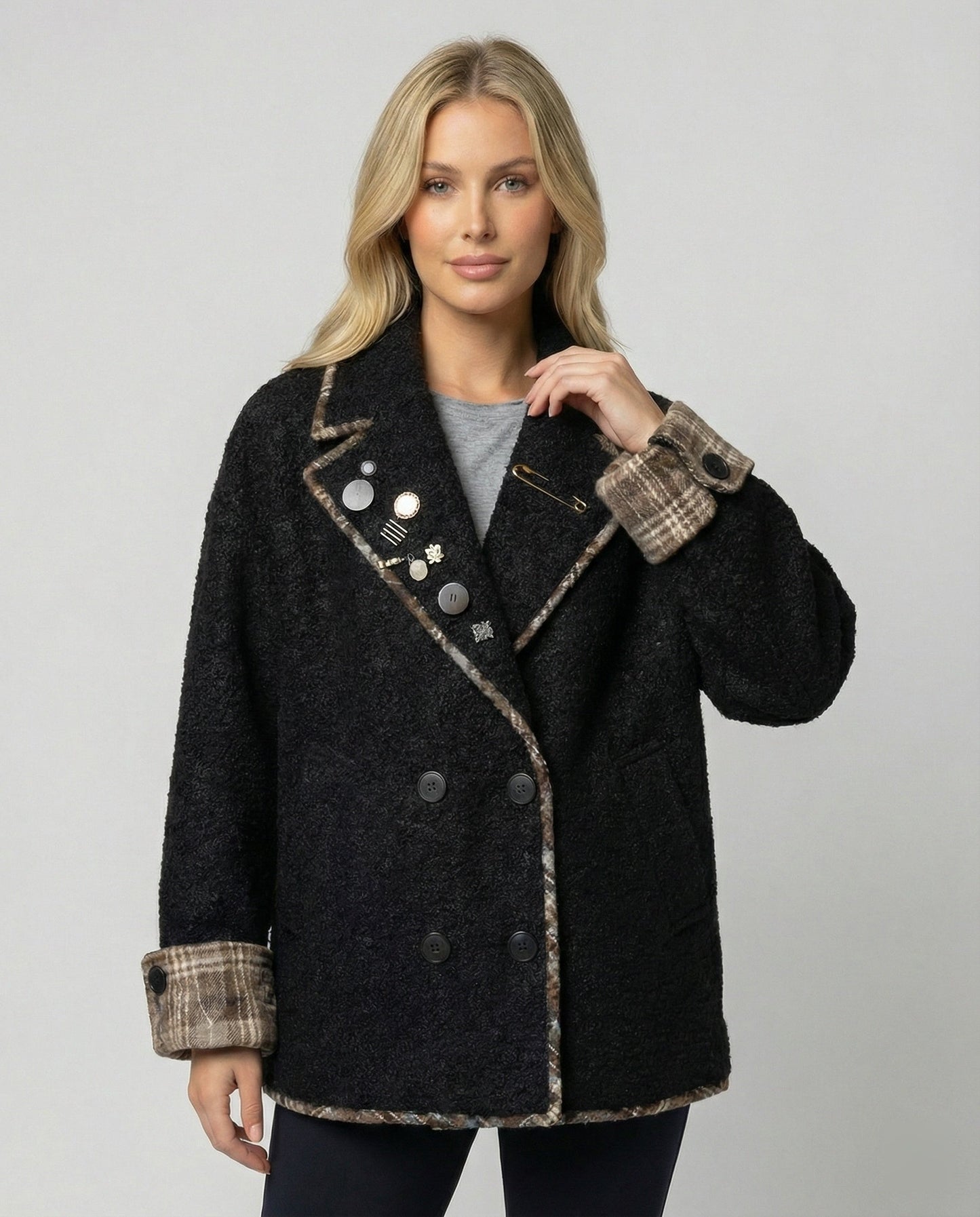 Damen Sakko Retro Wollmix mit Fake Zweiteiler Look - BerlinGlamour