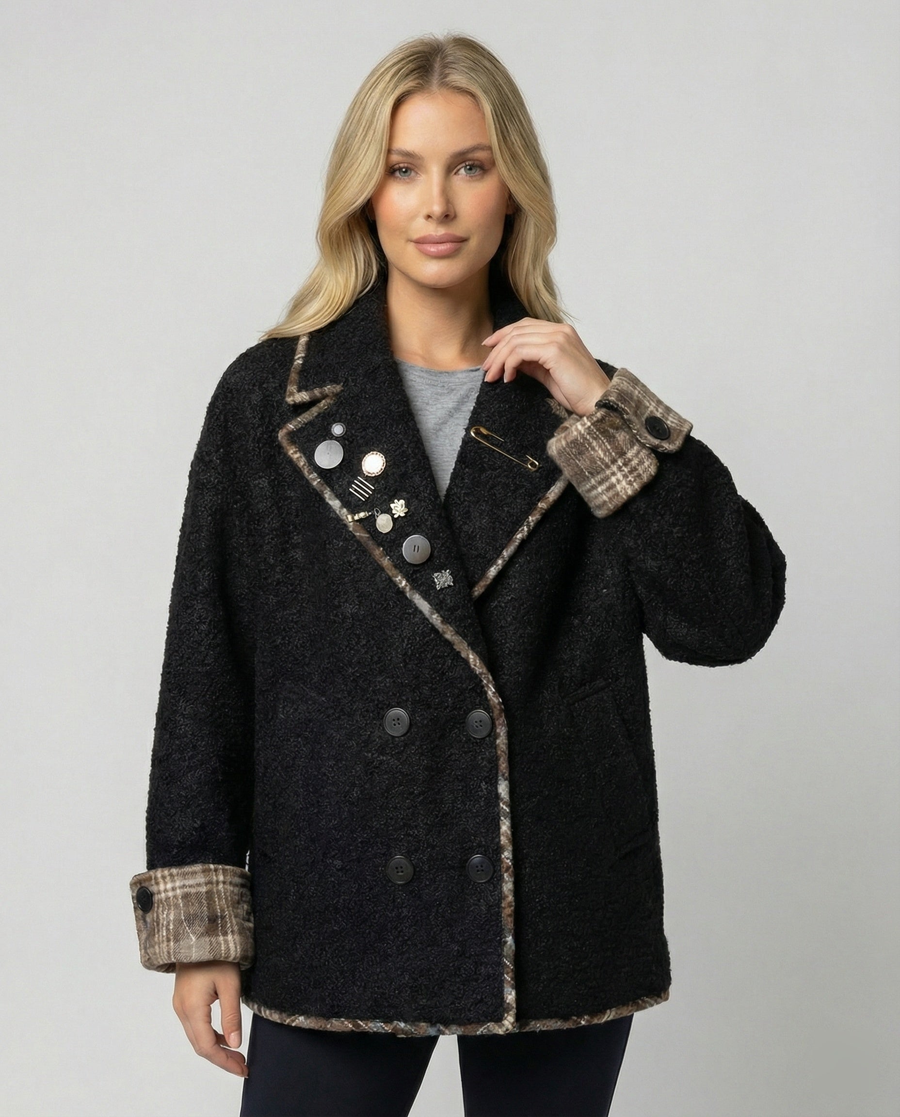 Damen Sakko Retro Wollmix mit Fake Zweiteiler Look - BerlinGlamour