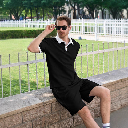 Herren Polo-Shorts-Set atmungsaktiv mit dekorativem Kragen