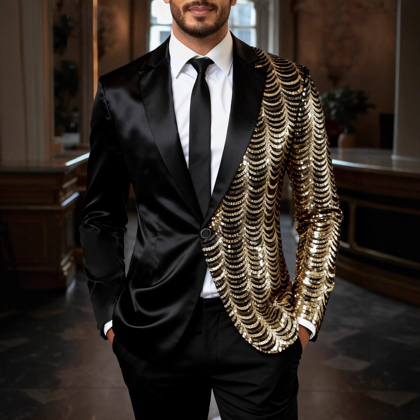 Eleganter Herren Blazer Glitzer Effekt Asymmetrisch Modern - BerlinGlamour
