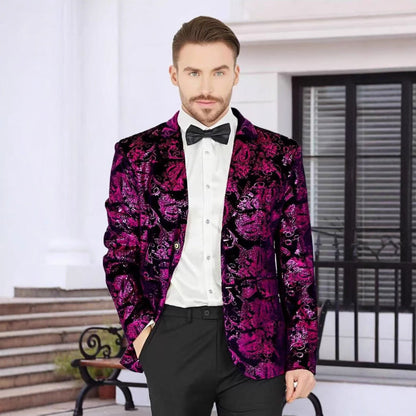 Herren Blazer Pailletten Jacke Floral Modern