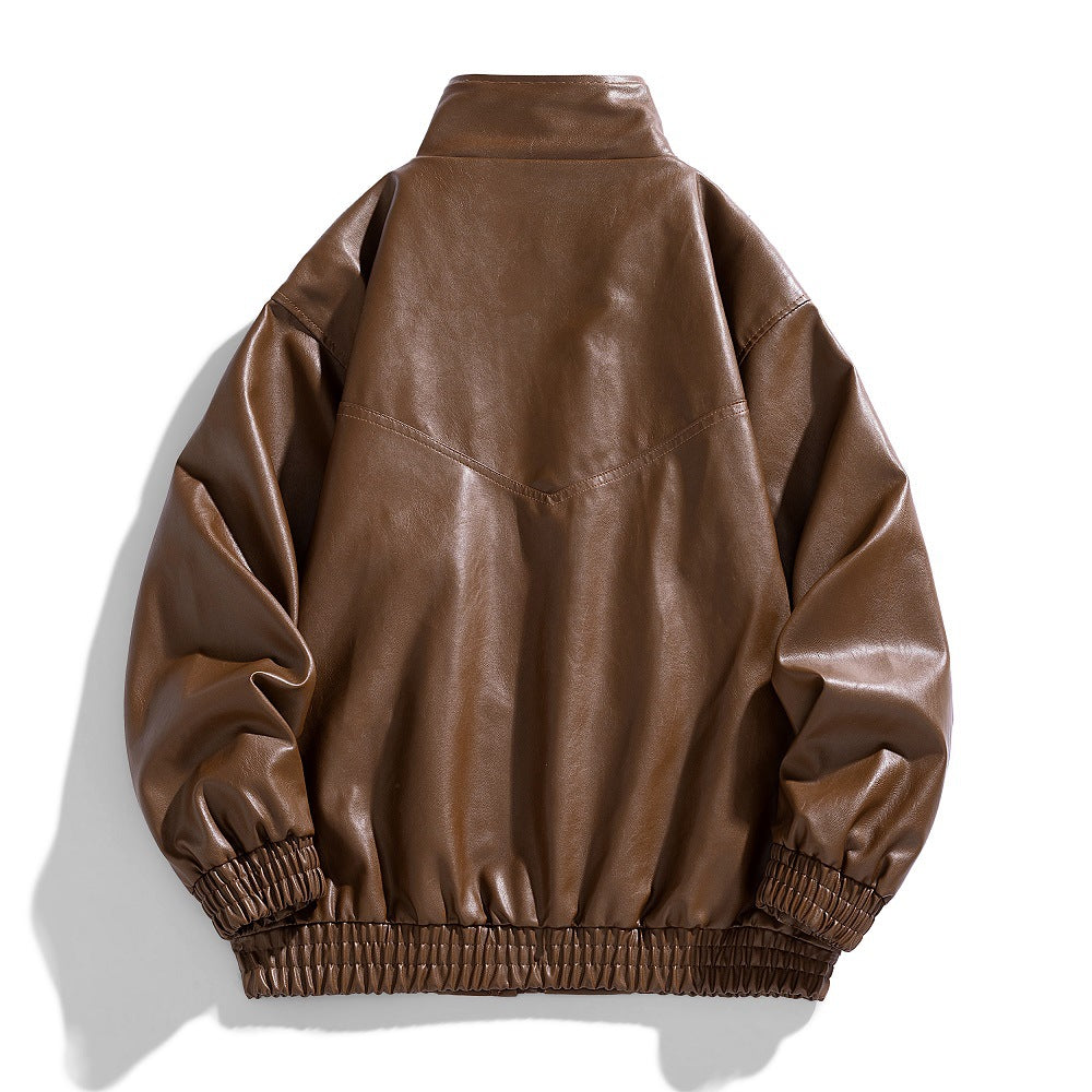 Herren Lederjacke Kunstleder Bequem Mit Taschen