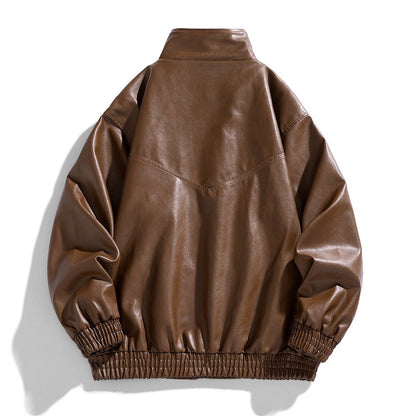 Herren Lederjacke Kunstleder Bequem Mit Taschen