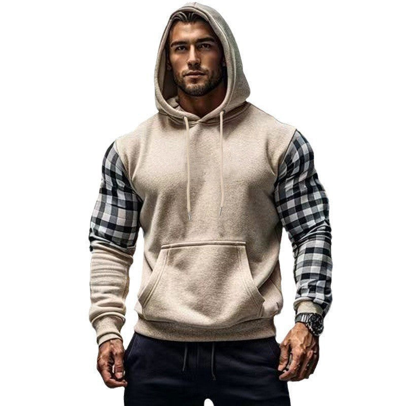 Herren Kapuzenpullover Karomuster Ärmel Kängurutasche Modern - BerlinGlamour