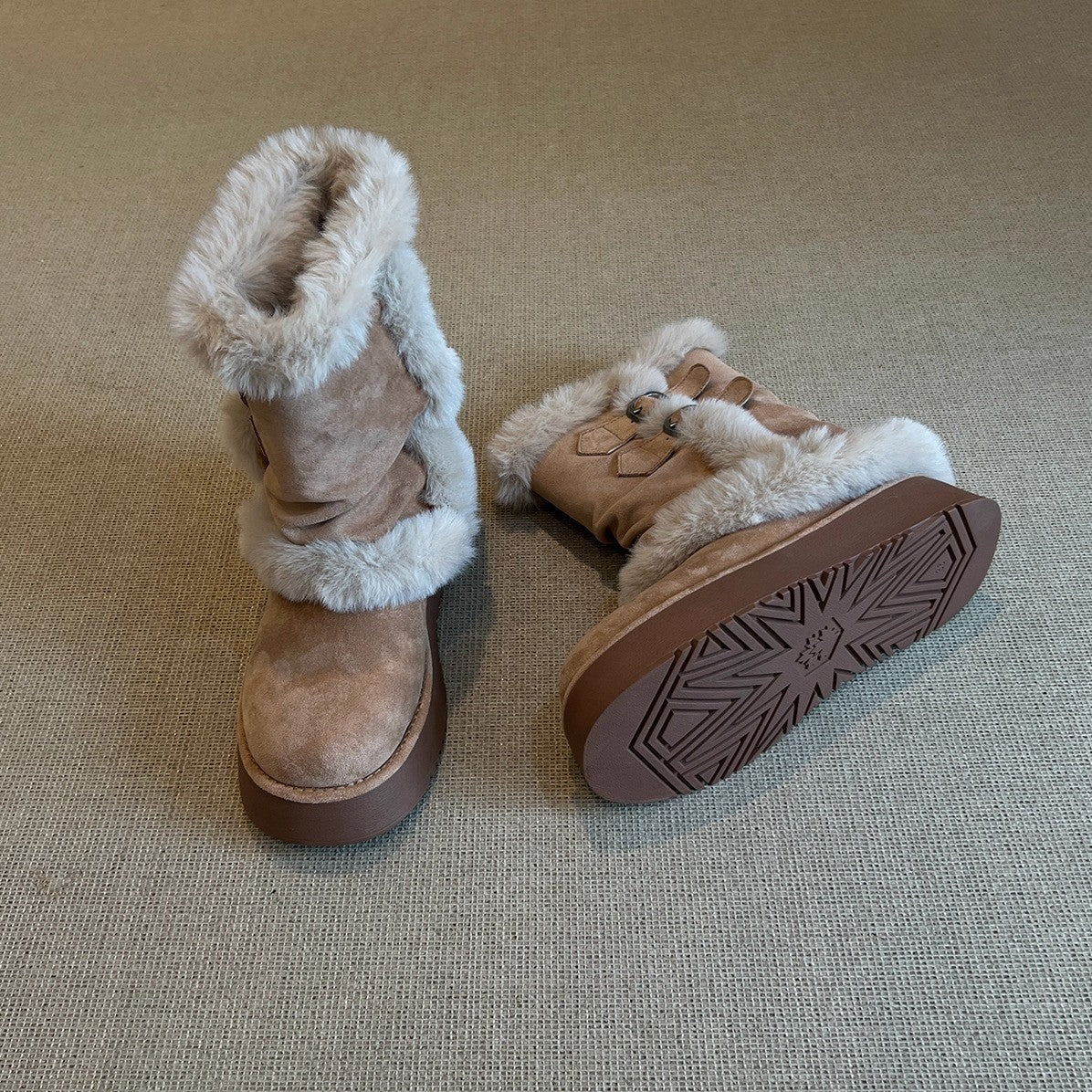 Damen Winterstiefel Kuschelig mit Fellverzierung Warm