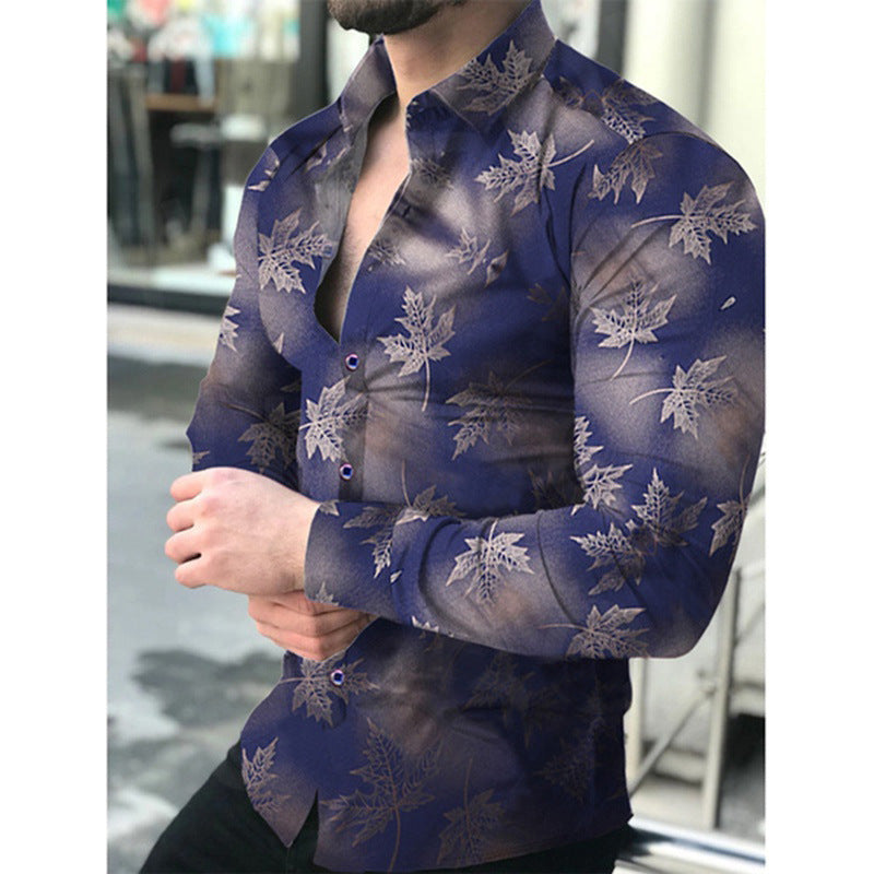 Herren Langarmhemd Modern Blattmuster Elegant Berlin