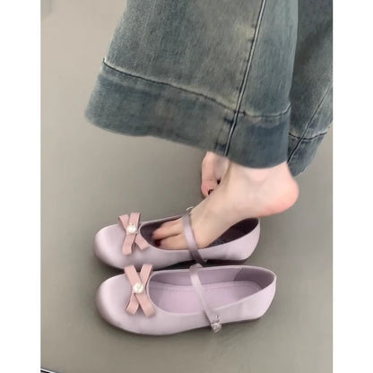 Damen Ballerinas Schleifen Design Komfort Riemenverschluss