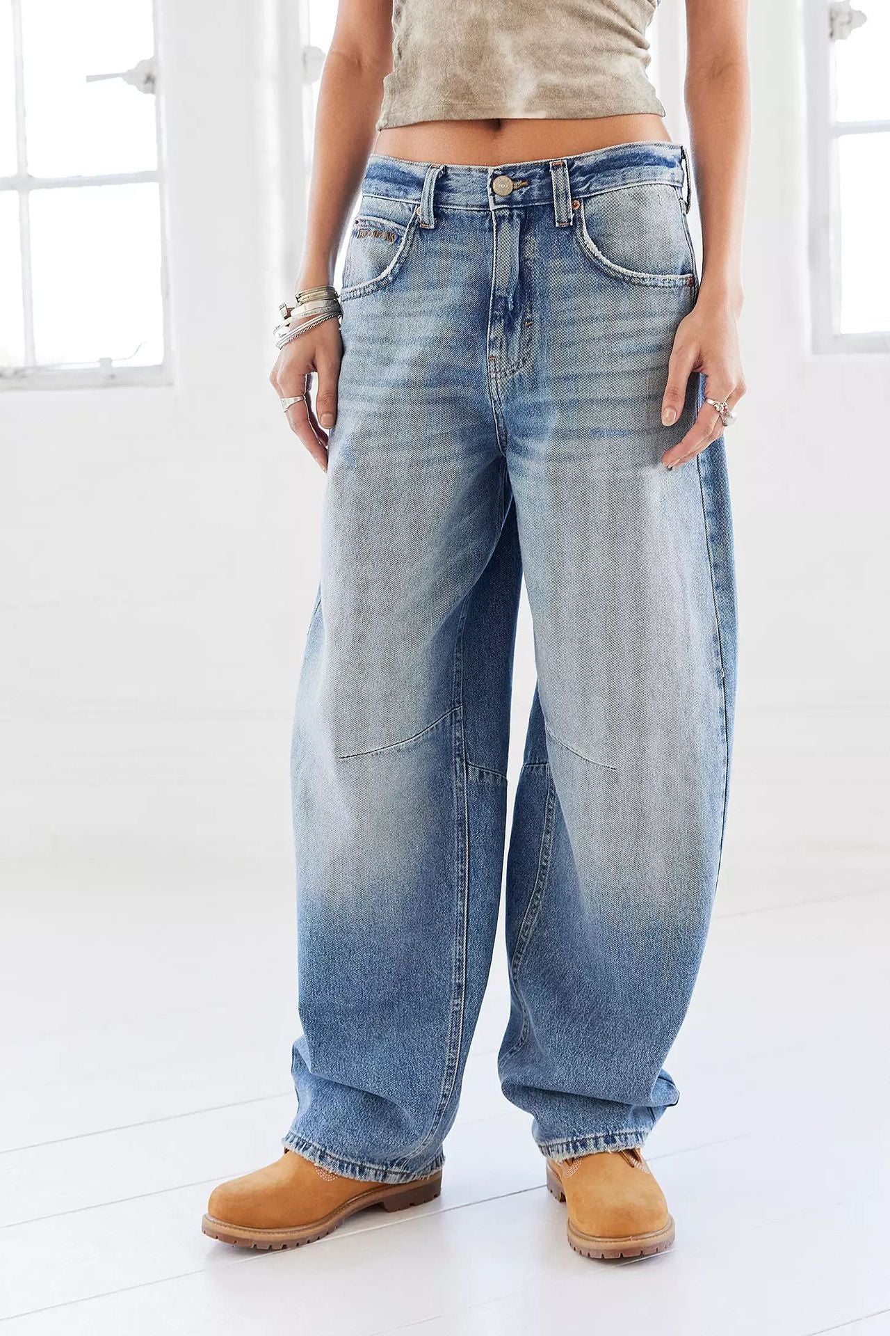 Damen Jeans Weite Vintage Style Blau