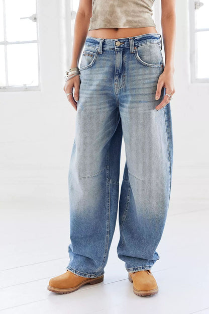 Damen Jeans Weite Vintage Style Blau
