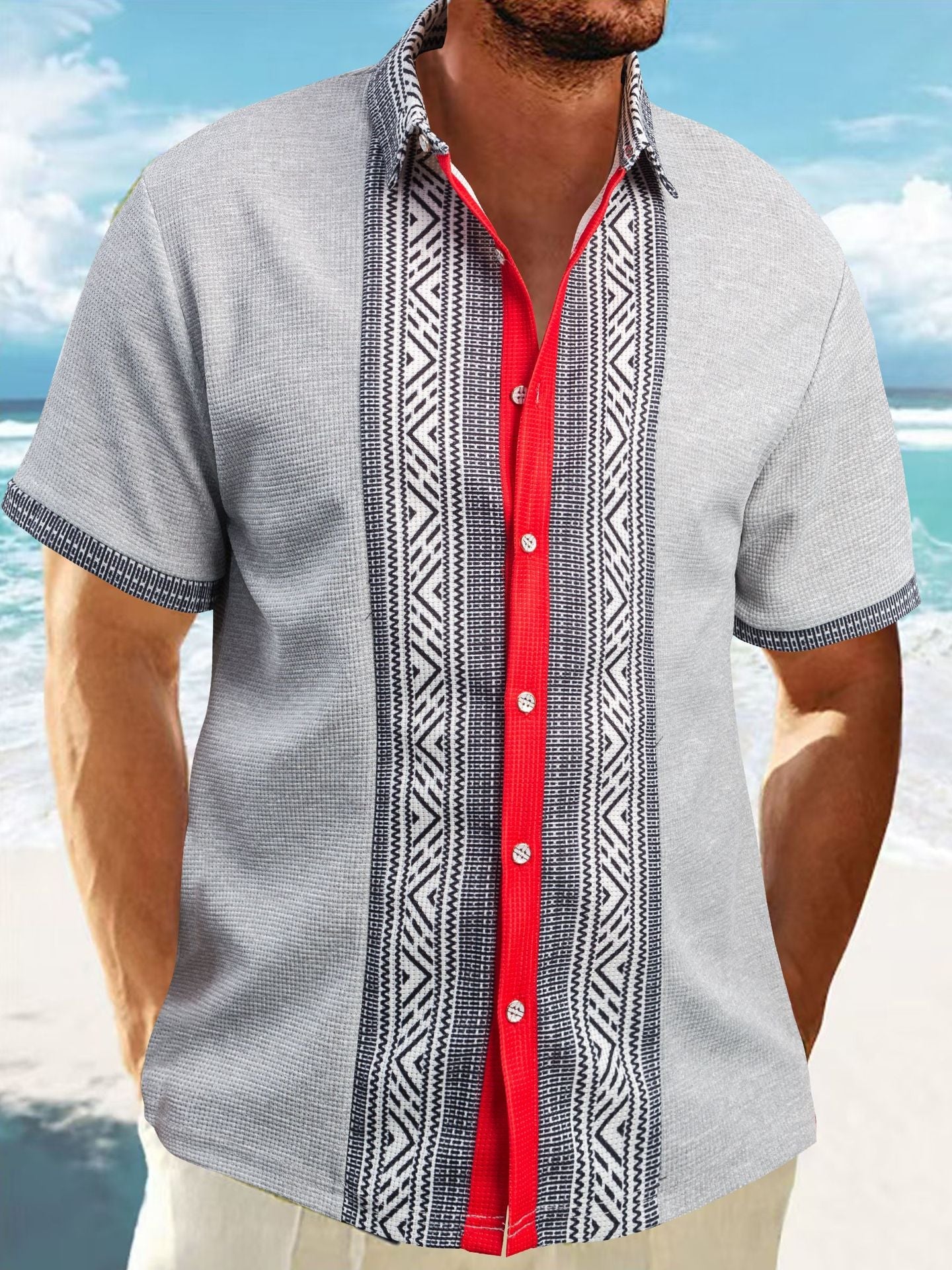 Männer Kurzarm Hemd Ethno Muster Trendy