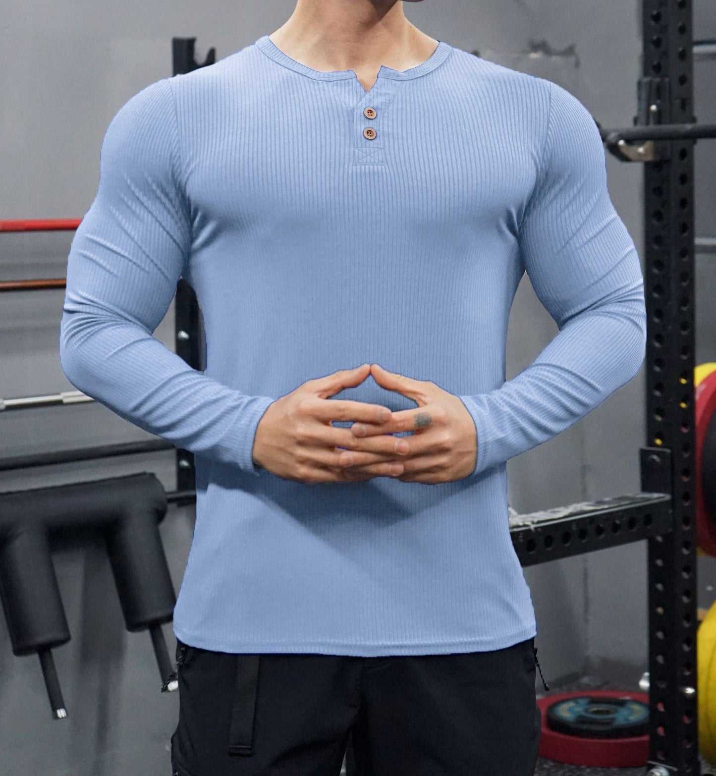 Herren Langarm Henley-Shirt Strukturiert Rippdesign Modern