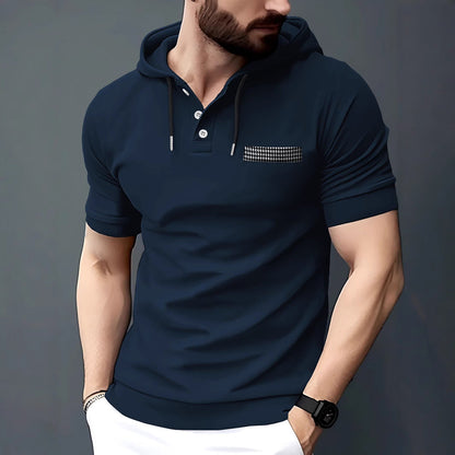 Herren Poloshirt Kurzarm Kapuze Modern Sportlich