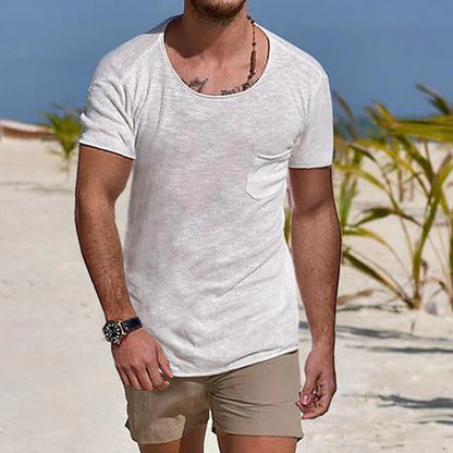Herren Rundhalsshirt Modern mit Brusttasche und Slim Fit