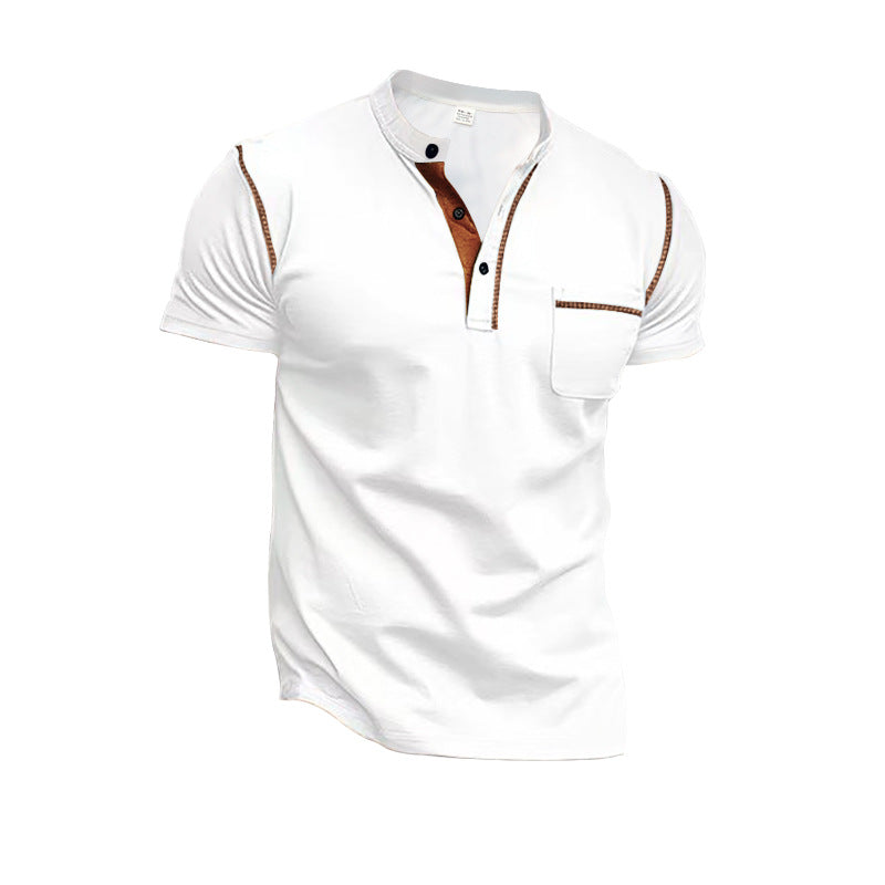 Herren Kurzarm-Shirt mit Kontraststreifen und Brusttasche Modern