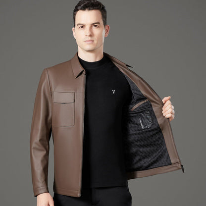 Herren Lederjacke Schwarz Stilvoll Mit Taschen