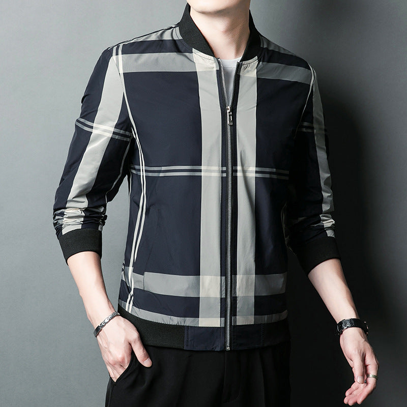 Herren Bomberjacke Karomuster Elastisch Modern