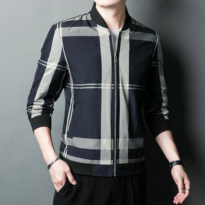 Herren Bomberjacke Karomuster Elastisch Modern