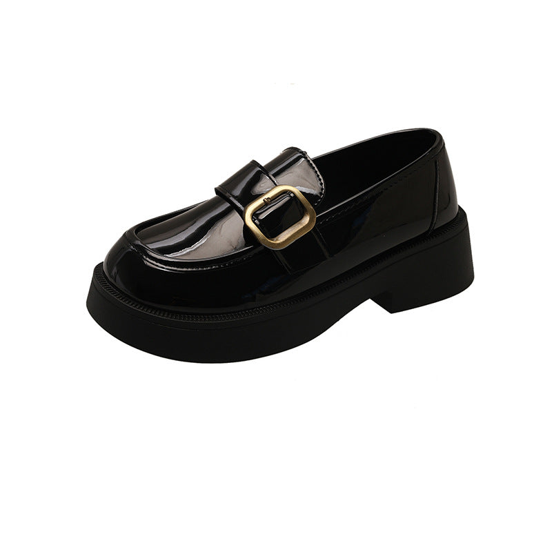 Damen Loafers Elegante Lederschuhe Glänzend Schnalle