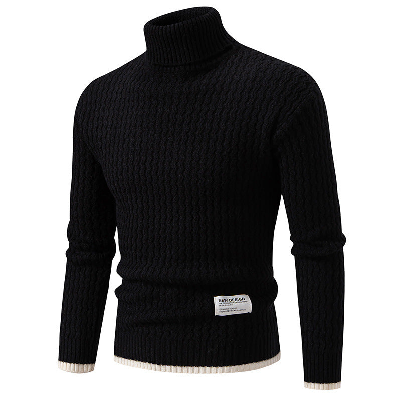 Herren Strickpullover Hochkragen Strukturiert Zopf Muster