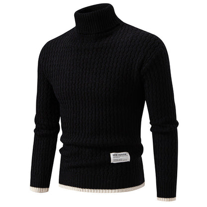 Herren Strickpullover Hochkragen Strukturiert Zopf Muster