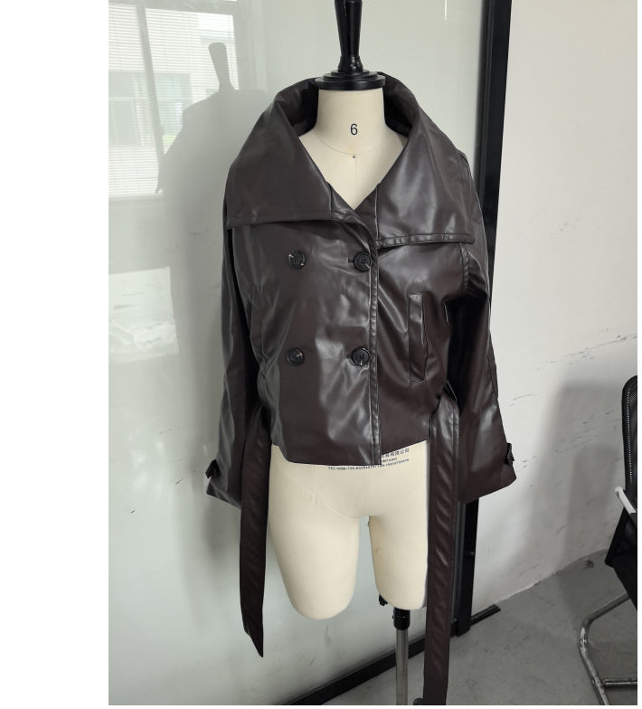 Damen Jacke Cropped Modern mit Doppelknöpfen und Breitem Kragen