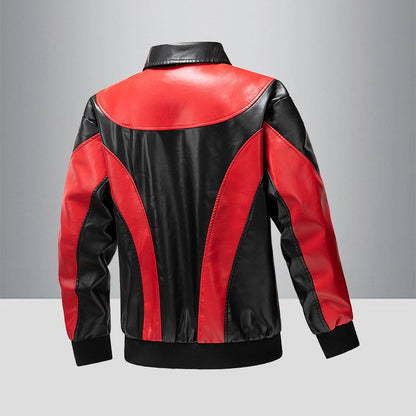 Herren Lederjacke Modern mit Kontrastakzenten Schwarzes Leder