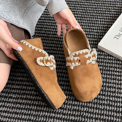 Damen Mokassins Bequem Weich Schnallen Detail