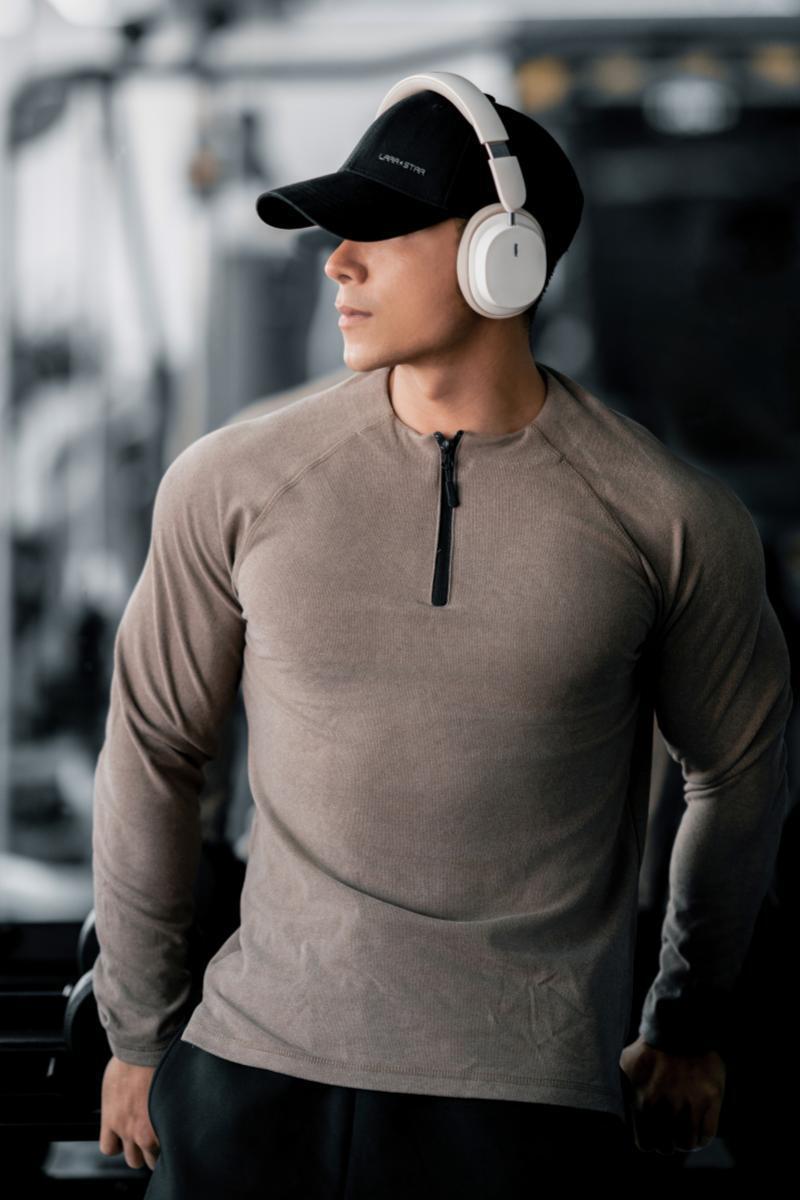 Herren Fitness Shirt Langarm mit Reißverschluss Sportlich