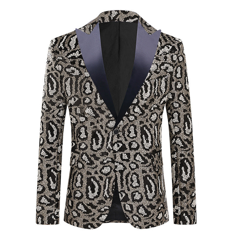 Herren Blazer Elegant Leoprint Glamour Anzugjacke Modern